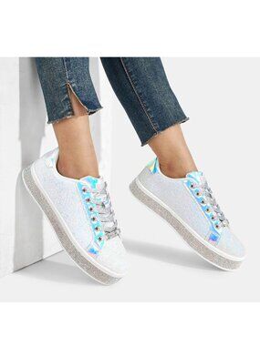 LUCKY STEP Women's Platform Glitter Sneakers | Sparkly Bling Shiny Dressy.